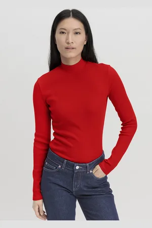 hessnatur Damen Rib Longshirt Slim aus Bio-Baumwolle - rot Grösse46