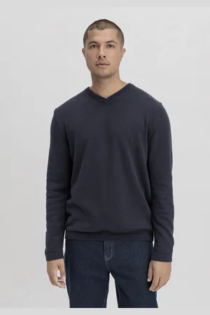 hessnatur Herren V-Pullover Regular aus Bio-Baumwolle mit Bio-Merinowolle - blau Grösse46