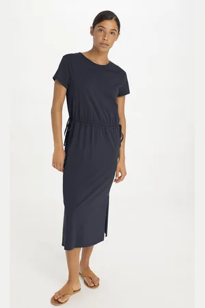 hessnatur Damen Jersey Kleid Midi Regular aus Bio-Baumwolle mit TENCEL™ Lyocell - blau Grösse34