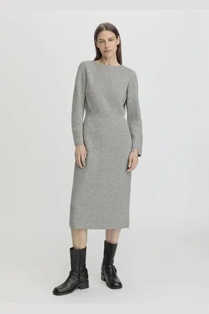 hessnatur Damen Strickkleid Midi Regular aus Bio-Baumwolle und Schurwolle - grau GrösseL