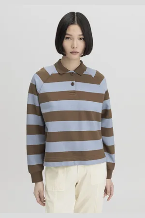 hessnatur Damen Sweatpolo Streifen Relaxed aus Bio-Baumwolle - braun GrösseL