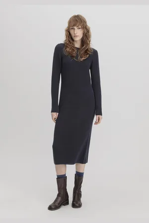 hessnatur Damen Strickkleid Midi Regular aus Bio-Baumwolle - blau GrösseL