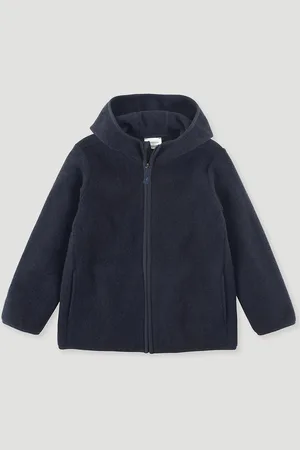 hessnatur Kinder Fleece Jacke Regular aus Bio-Merinowolle mit Bio-Baumwolle - blau Grösse110/116