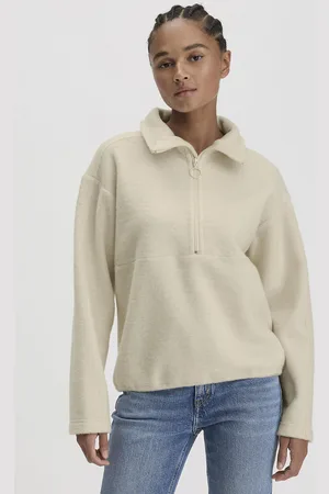 hessnatur Damen Wollfleece Troyer Relaxed aus Bio-Merinowolle mit Bio-Baumwolle - beige GrösseL