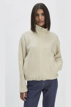 hessnatur Damen Wollfleece Jacke Relaxed aus Bio- Merinowolle mit Bio-Baumwolle - beige GrösseL