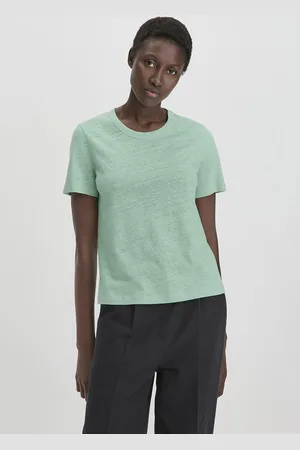 hessnatur Damen T-Shirt Relaxed aus Leinen und Bio-Baumwolle - grün Grösse34