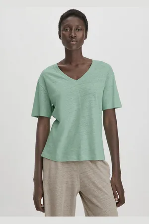 hessnatur Damen T-Shirt Oversize aus Leinen mit Bio-Baumwolle - grün Grösse34