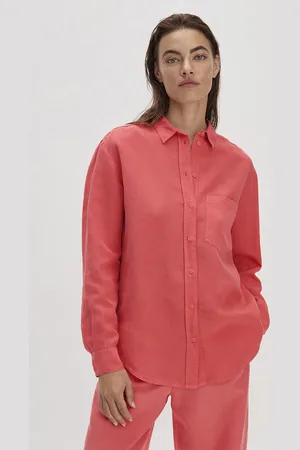 hessnatur Damen Bluse Relaxed aus weichem TENCEL™ Lyocell mit Leinen - rot Grösse34