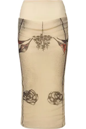 Jean Paul Gaultier Doppellagiger Midirock Aus Mesh Mit Druck