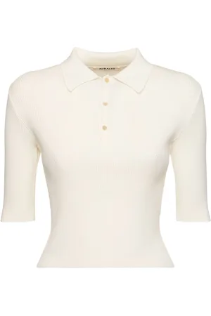 Auralee Geripptes Baumwoll-poloshirt
