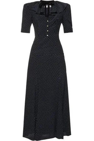 Alessandra Rich Kurzärmeliges, Langes Kleid Aus Seide Mit Punkten