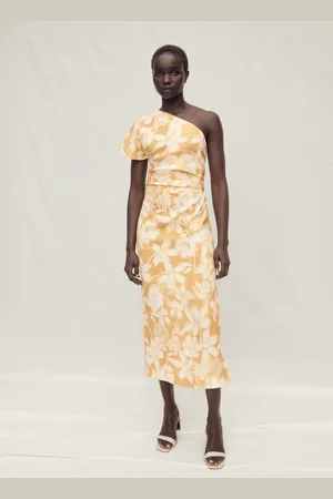 MANGO Asymmetrisches Leinenkleid mit Blumenmuster - Damen - XS