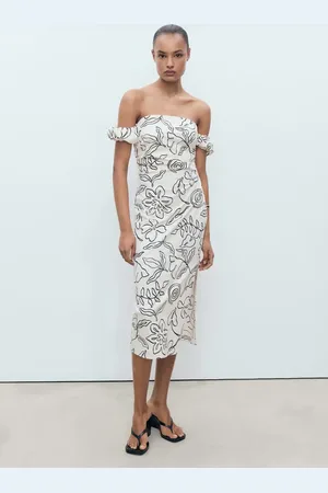 MANGO Schulterfreies Blumenkleid - Damen - M