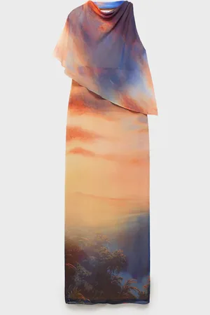 MANGO Asymmetrisches Kleid mit Print und Drapierung - Damen - M