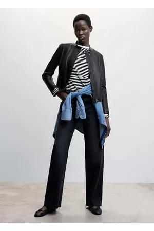 MANGO Damen Lederjacken - Bikerjacke aus Leder