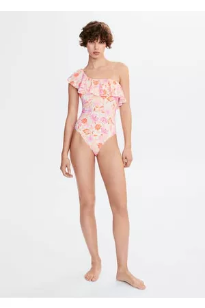 MANGO Damen Bikinis - Geblümter Badeanzug mit Rüschen