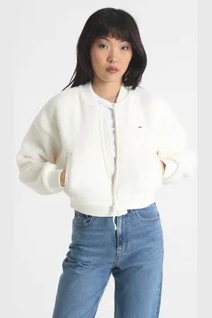 Tommy Hilfiger Crop Teddy Bomberjacke | Ancient White | Damen | XS