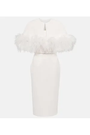 Safiyaa Bridal Midikleid aus Crêpe mit Federn