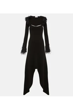 The Attico Maxikleid aus Jersey mit Federn