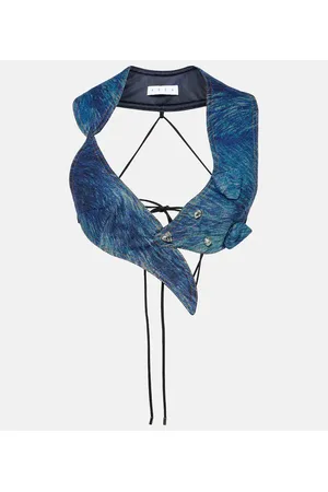 AREA Bedrucktes Cropped-Top aus Denim
