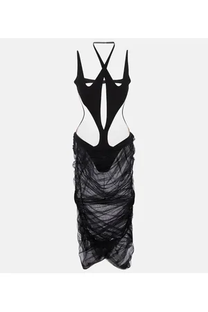 MUGLER Midikleid aus Jersey und Tüll