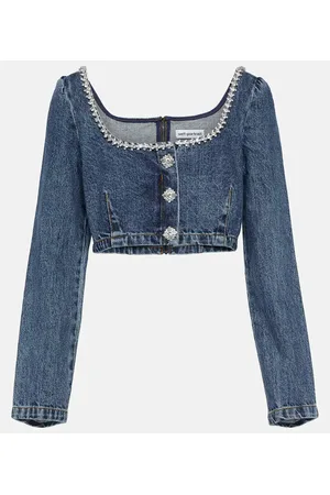 Self-Portrait Verziertes Cropped-Top aus Denim