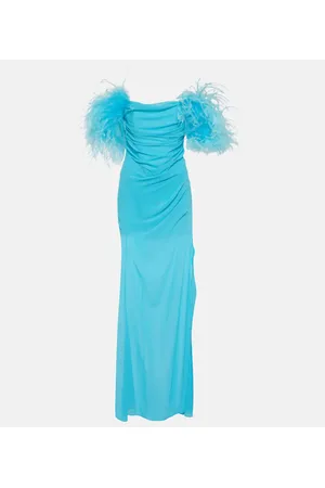 GIUSEPPE DI MORABITO Maxikleid aus Georgette mit Federn