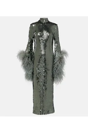 ‎Taller Marmo‎ Midikleid Del Rio mit Pailletten und Federn