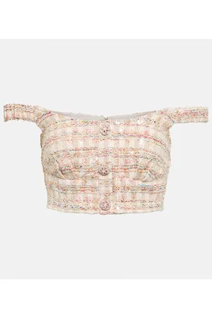 Self-Portrait Cropped-Top aus Bouclé
