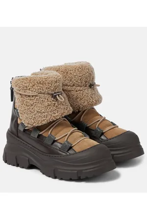 Brunello Cucinelli Schneestiefel aus Veloursleder mit Shearling