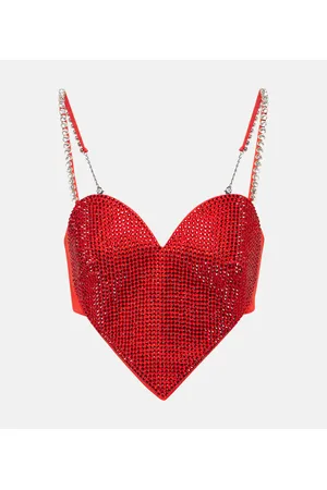 AREA Cropped-Top aus Wolle mit Kristallen