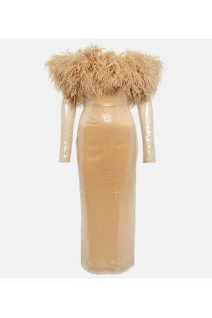 DAVID KOMA Robe mit Pailletten und Federn