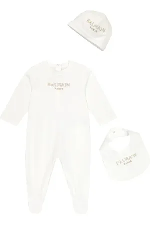 Balmain Baby Set aus Strampler, Mütze und Lätzchen