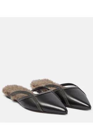 Brunello Cucinelli Slippers aus Leder mit Shearling