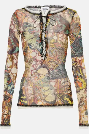 Jean Paul Gaultier Bedrucktes Top aus Mesh mit Spitze