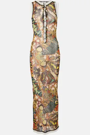 Jean Paul Gaultier Bedrucktes Maxikleid aus Mesh mit Spitze