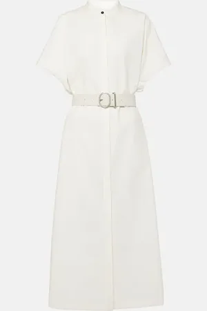 Jil Sander Midikleid aus Baumwolle mit Leder