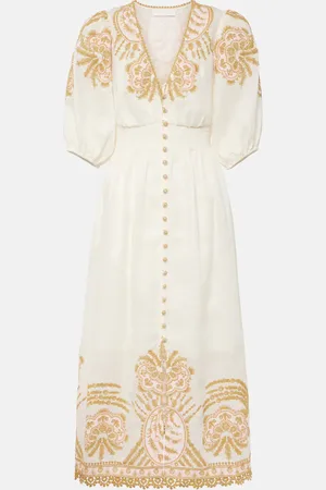 ZIMMERMANN Besticktes Midikleid Waverly aus Leinen