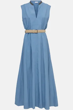 Brunello Cucinelli Verziertes Maxikleid aus Baumwollpopeline
