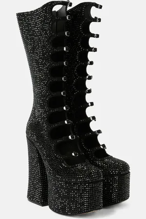 Marc Jacobs Plateaustiefel Kiki aus Veloursleder mit Kristallen