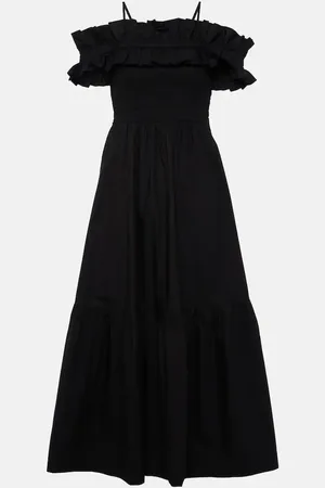 Ganni Midikleid Shirred aus Baumwollpopeline