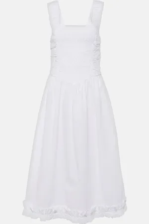 Ganni Midikleid Shirred aus Baumwollpopeline