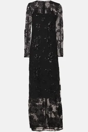 ROTATE Verziertes Maxikleid aus Mesh