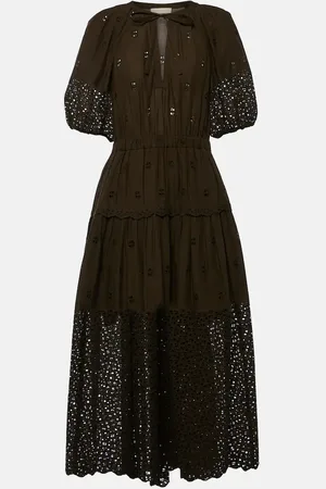 ULLA JOHNSON Besticktes Midikleid Nova aus Baumwolle