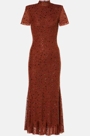 Self-Portrait Verziertes Midikleid aus Mesh