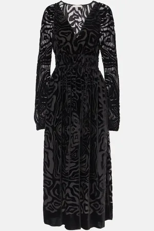 ULLA JOHNSON Midikleid Elora aus Samt und Mesh