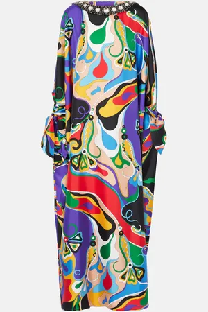 Puccini Kaftan Orchidee aus Seide mit Kristallen