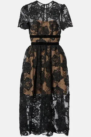 Self-Portrait Midikleid aus Spitze und Samt
