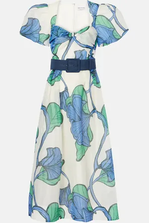 Rebecca Vallance Midikleid Blue Ivy aus Leinen und Seide