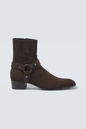 Saint Laurent Bikerstiefel Wyatt Harness 40 aus Veloursleder